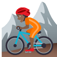 a man wearing a red helmet is riding a blue bicycle