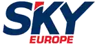 the logo for sky europe is blue and red