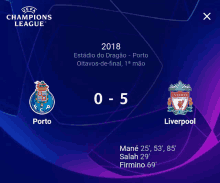 a uefa champions league game between porto and liverpool is being played