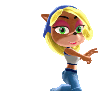 coco from crash bandicoot is wearing a blue scarf around her neck