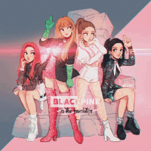 a drawing of blackpink is the revolution with a pink and gray background