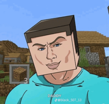 a drawing of a man with a block on his head and the name daddy on the bottom right