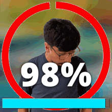 a man wearing glasses is surrounded by a circle that says 98%