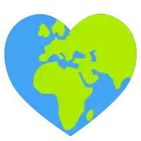 a blue and green heart with a map of the earth on it