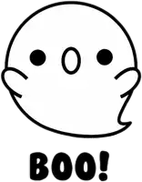 a black and white drawing of a ghost with the words boo !