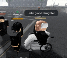 a man in a wheelchair is talking to another man in a video game