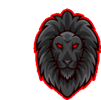 a black lion with red eyes and a black mane