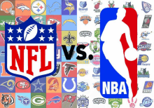 an nfl vs. nba logo is displayed in front of a collage of logos