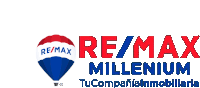 a re/max logo with a hot air balloon in the center