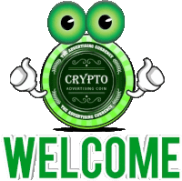 a logo for a crypto advertising coin with the words welcome