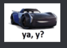 a picture of a blue car with the words ya y on it .