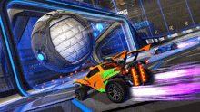 a rocket league game is being played with two cars