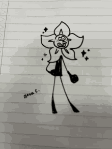 a black and white drawing of a flower with alexa c. written on the bottom