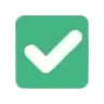 a green square with a white check mark inside of it on a white background .