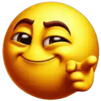 a yellow smiley face is smiling and pointing