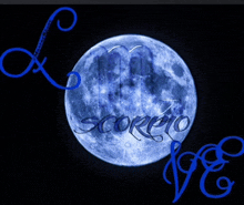 a picture of a full moon with the word scorpio on it