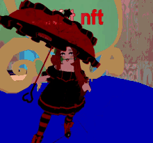 a girl in a red dress is standing in front of a mirror that says outfit nft on it