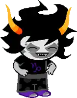 a cartoon character with horns is wearing a purple shirt with a capricorn symbol