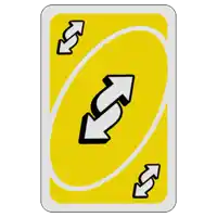 a yellow uno card with two arrows pointing in opposite directions on it