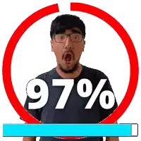 a man with glasses and a beard is surrounded by a red circle with the number 97 % on it