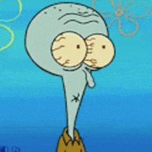 squidward from spongebob squarepants is a cartoon character with big eyes and a flower on his head .