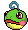 a pixel art drawing of a green apple with a blue circle around its head .