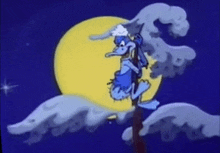 a cartoon character is sitting on a pole in front of the moon