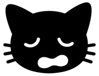 a black and white silhouette of a cat 's face with its eyes closed and a sad expression .