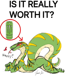 a drawing of a snake next to a monster energy drink can
