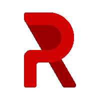 a red letter r is against a white background