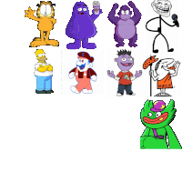 a bunch of cartoon characters including garfield homer simpson and a troll