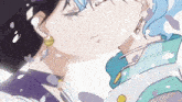 a couple of anime characters kissing with petals falling on them