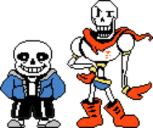 a pixel art drawing of sans and papyrus standing next to each other .