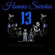 a poster for homies surenos with a grim reaper and clowns