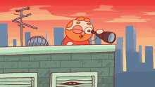 a cartoon character looking through a telescope on a rooftop