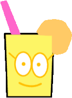 a yellow square with a pink straw and a lemon on it