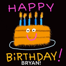 a birthday card for bryan with a cake and candles on it