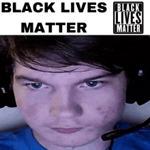 a close up of a man 's face with the words black lives matter written above him