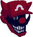 a cartoon drawing of a devil wearing a red hat with a white s on it .