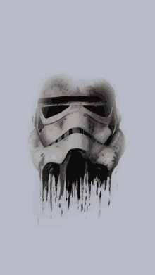 a storm trooper 's helmet is dripping black paint on a white background