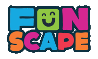 a colorful logo for funscape with a smiling face on it