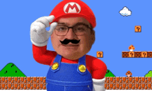 a man with glasses and mustache is dressed as mario