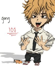 a drawing of a boy with the word gang on the bottom right