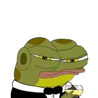 a cartoon frog wearing a tuxedo and holding a glass of champagne