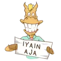 a cartoon horse is holding up a sign that says iyain aja