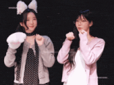 two girls standing next to each other with knock written on the bottom