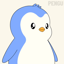 a blue and white penguin with the word pengu on the bottom right