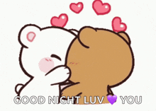 a cartoon of two teddy bears hugging with the words good night luv you below them