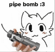 a drawing of a cat holding a pipe bomb in a hand .