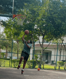 a man is playing basketball on a court